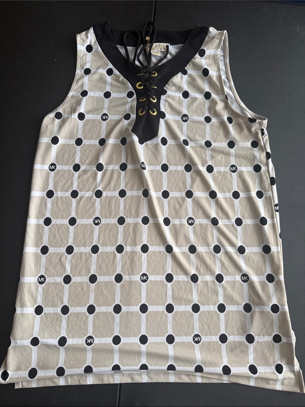Michael Kors Beige and Black Lace-Up Geometric Tank